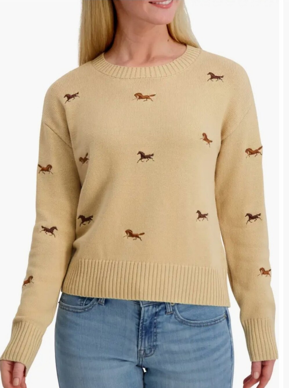 Lucky Brand Horse Embroidered Crewneck Sweater